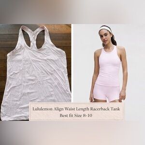 Lululemon Align Waist Length Racerback Tank Size 8–10 READ Flawed